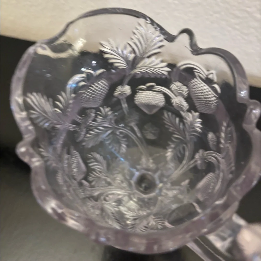 Elegant Glass Creamer with Strawberry‎ Design with a hint of Amethyst color